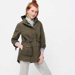 J. CREW Perfect rain jacket in Dark Moss NWT xs